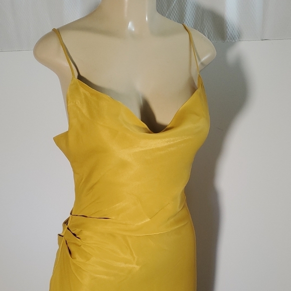 NWT Zara Midi Satin Effect Slip Dress Summer Mustard Yellow Gold Size M - Picture 4 of 15